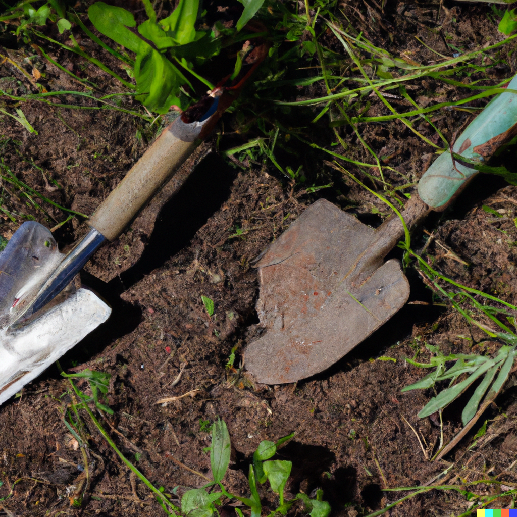 Gardening tools in the soil