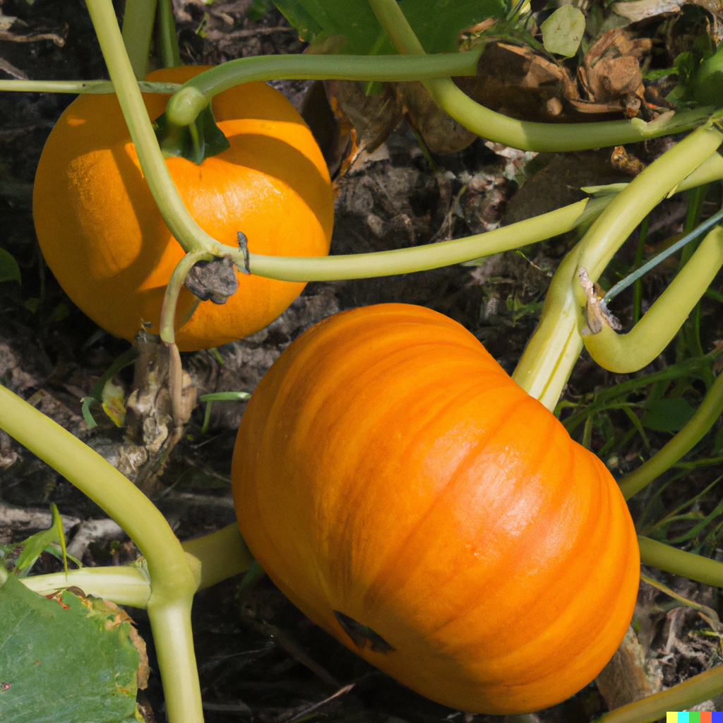 Pumpkins Growing in a Garden