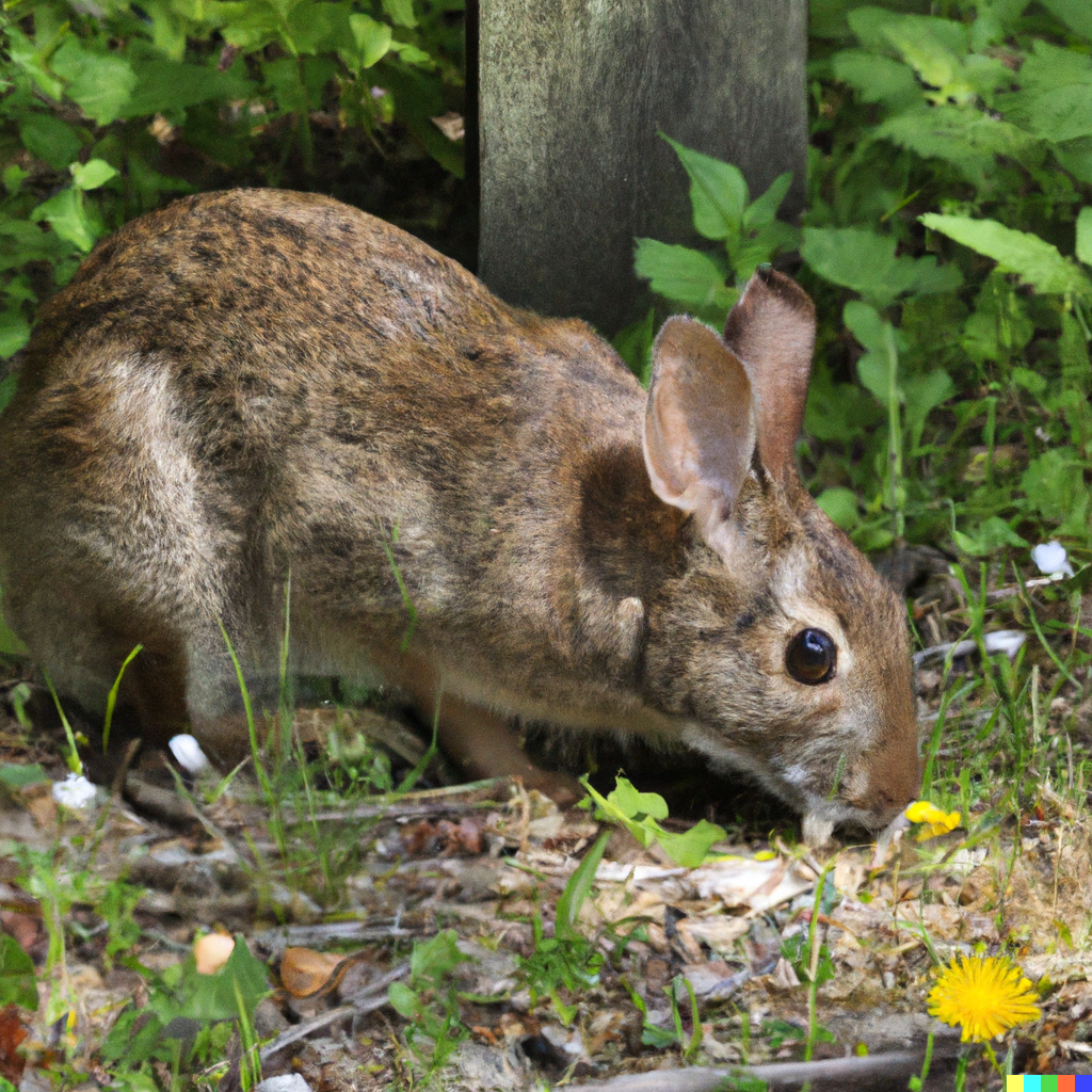 Live wild rabbit eating in garden